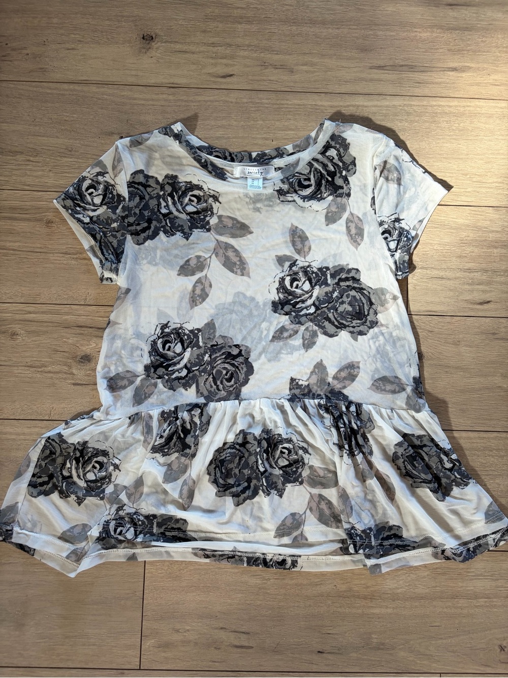 Women’s Floral Peplum Tee floral- Black & Gray on White